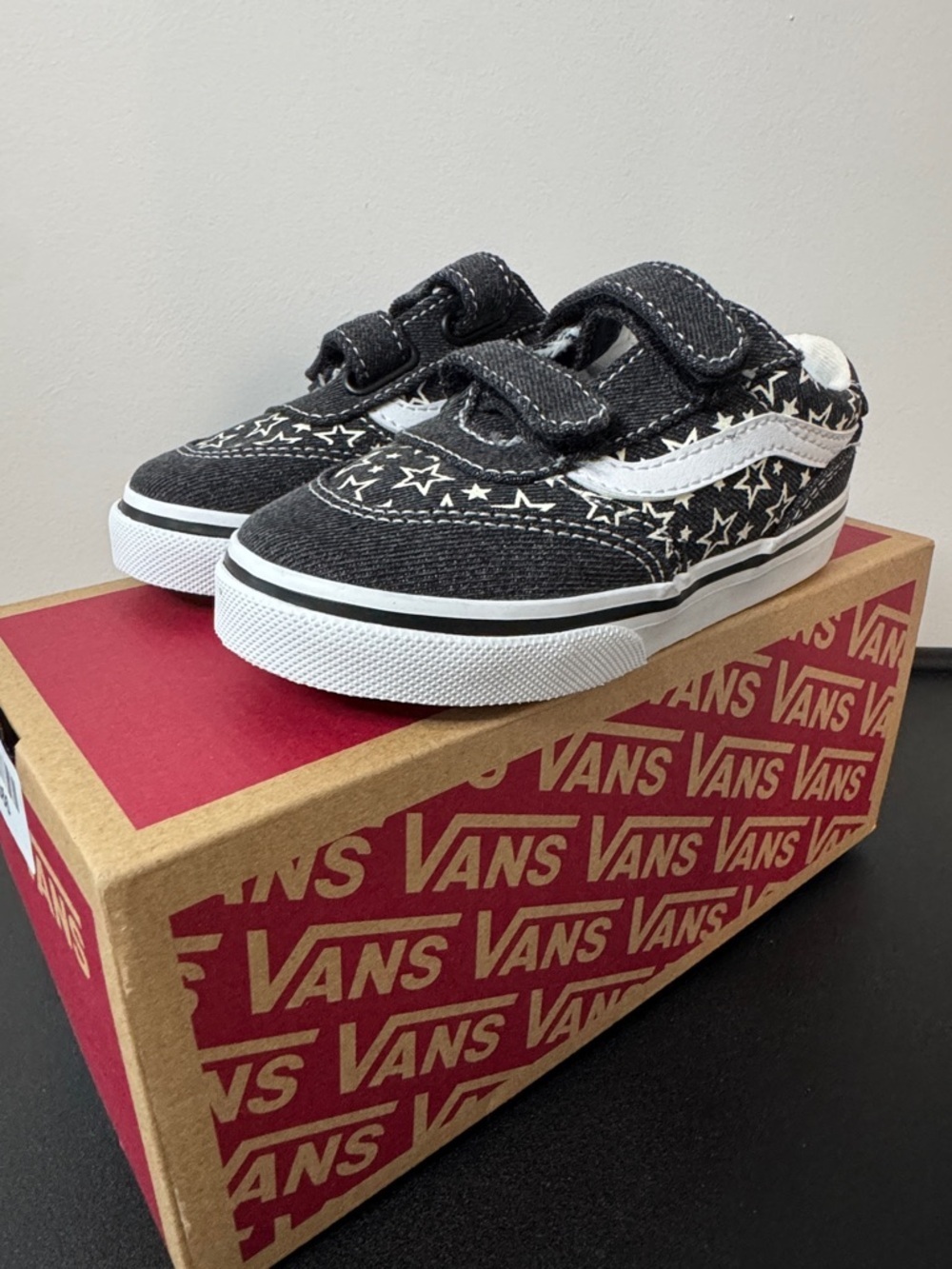 Vans Brooklyn Ls V Stars Black Canvas Velcro Sneakers Toddler Size 8 New NIB - Picture 3 of 11